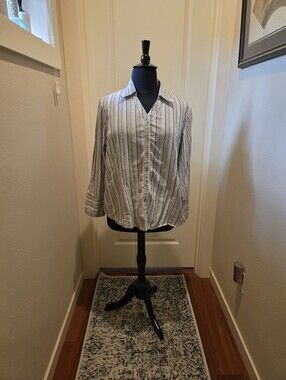 DCC Women's Button-Down Shirt in Black, Metallic and Pink Stripe